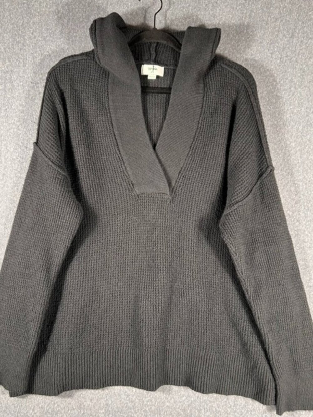 Aerie Cozyup Waffle Crossover Hoodie Sweater Womens Sz Medium Oversized Black